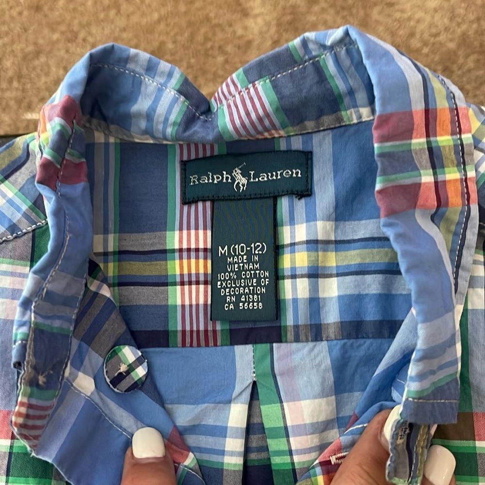 Ralph Lauren Plaid blue green button down Long Sleeve Shirt - Picture 2 of 5